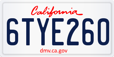 CA license plate 6TYE260