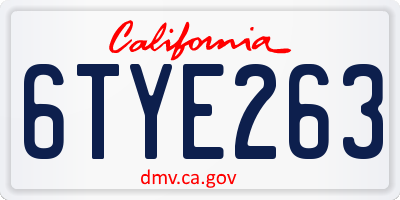 CA license plate 6TYE263