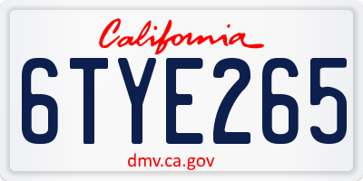 CA license plate 6TYE265
