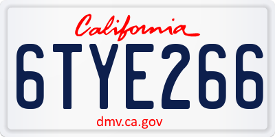 CA license plate 6TYE266