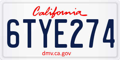 CA license plate 6TYE274