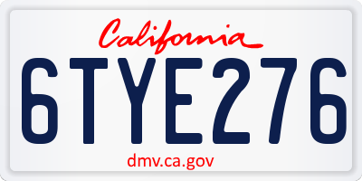 CA license plate 6TYE276