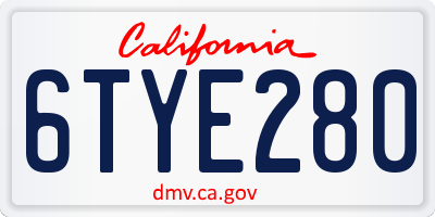 CA license plate 6TYE280