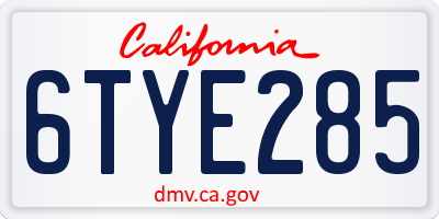 CA license plate 6TYE285