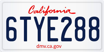 CA license plate 6TYE288
