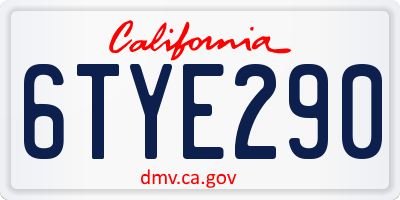 CA license plate 6TYE290