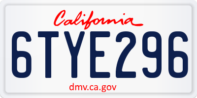 CA license plate 6TYE296