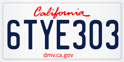 CA license plate 6TYE303