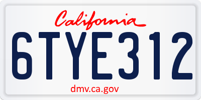 CA license plate 6TYE312
