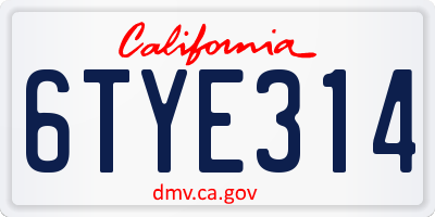 CA license plate 6TYE314