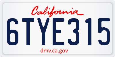 CA license plate 6TYE315