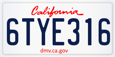 CA license plate 6TYE316