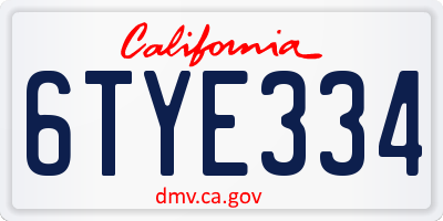 CA license plate 6TYE334