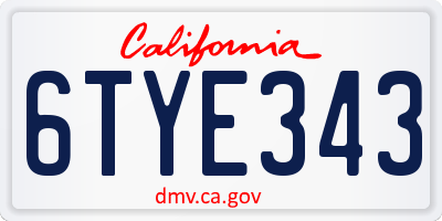 CA license plate 6TYE343