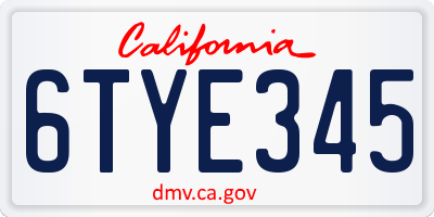CA license plate 6TYE345