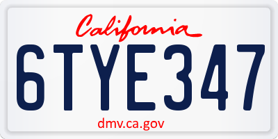 CA license plate 6TYE347