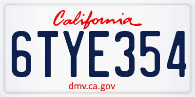 CA license plate 6TYE354