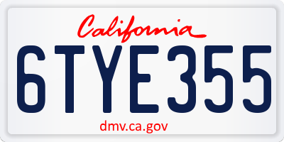 CA license plate 6TYE355