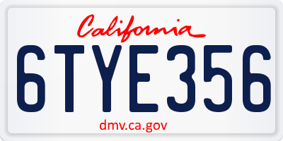 CA license plate 6TYE356