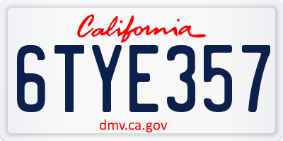 CA license plate 6TYE357