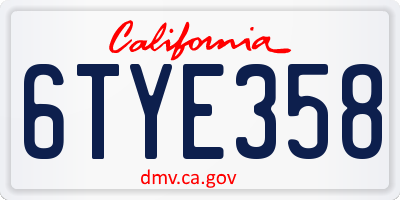 CA license plate 6TYE358