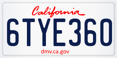 CA license plate 6TYE360