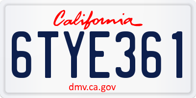 CA license plate 6TYE361