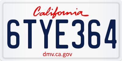 CA license plate 6TYE364