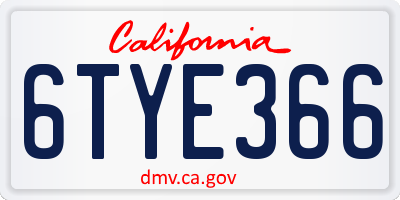 CA license plate 6TYE366