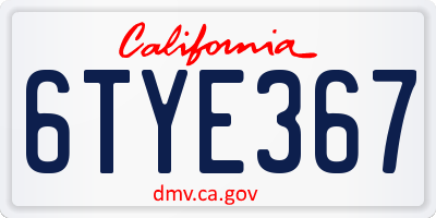 CA license plate 6TYE367