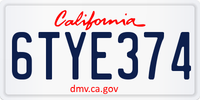 CA license plate 6TYE374