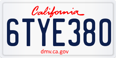 CA license plate 6TYE380