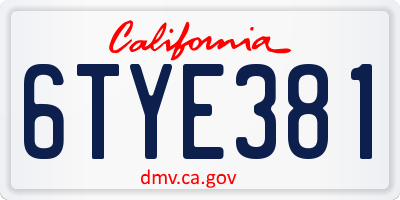 CA license plate 6TYE381