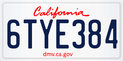 CA license plate 6TYE384