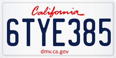 CA license plate 6TYE385