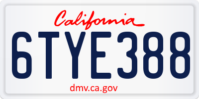 CA license plate 6TYE388