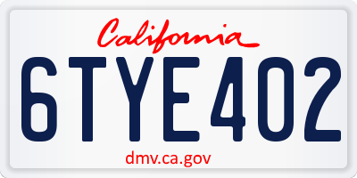 CA license plate 6TYE402