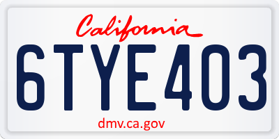 CA license plate 6TYE403