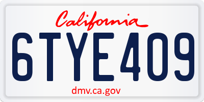 CA license plate 6TYE409