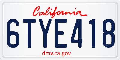 CA license plate 6TYE418