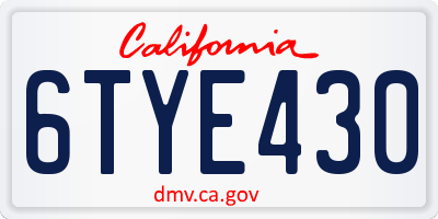 CA license plate 6TYE430