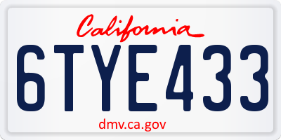 CA license plate 6TYE433