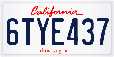 CA license plate 6TYE437