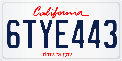 CA license plate 6TYE443