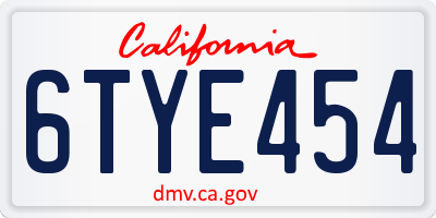 CA license plate 6TYE454