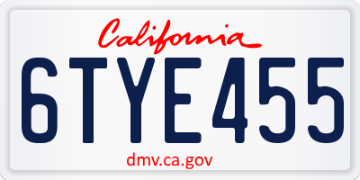 CA license plate 6TYE455