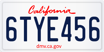 CA license plate 6TYE456