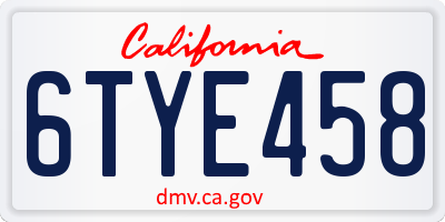 CA license plate 6TYE458