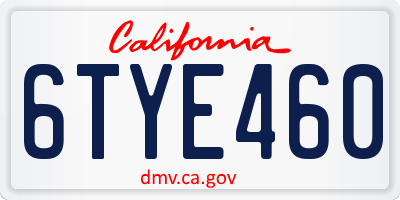 CA license plate 6TYE460
