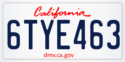 CA license plate 6TYE463